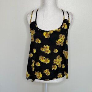 Y2K 90s Vintage TOBI Black Daisy Print Strappy Tank Sz L